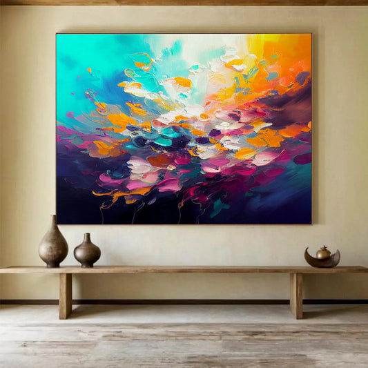 “Color Explosion: Rainbow Palette” Abstract Floral - Inspired Painting On Canvas DKH346