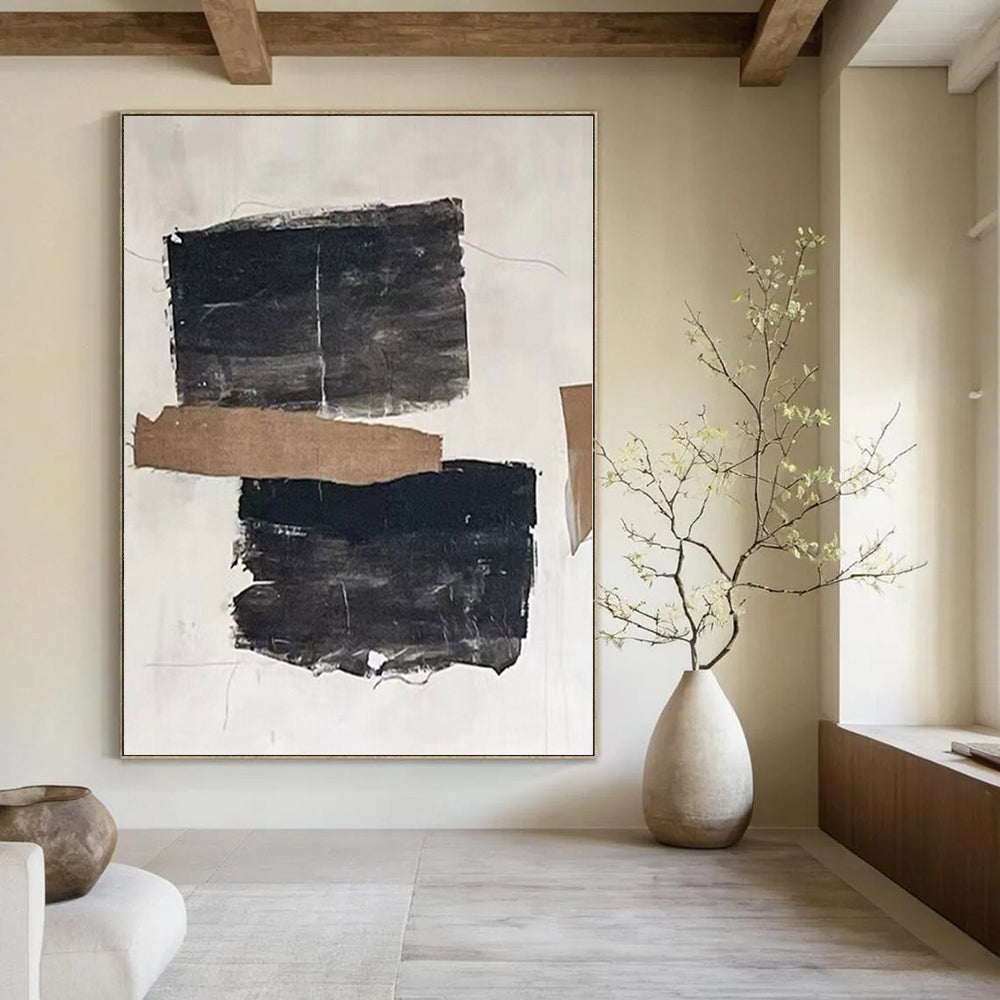 “Black - Brown Collage on White” – Mixed - Media Abstract Art CT1145