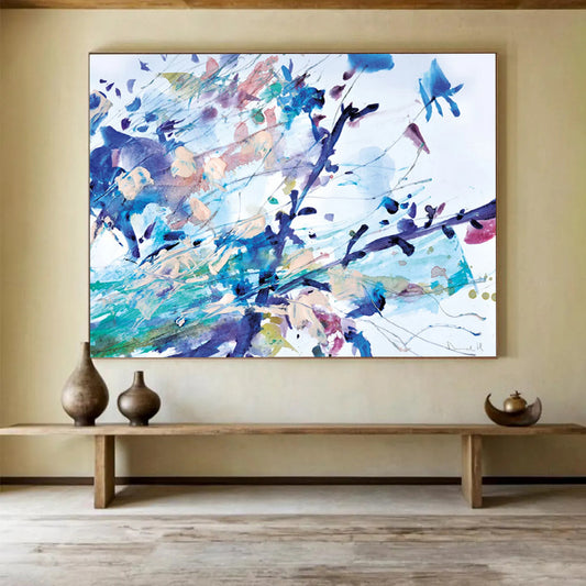 “Colorful Floral Splash” Watercolor - style Abstract Painting On Canvas DLZ147