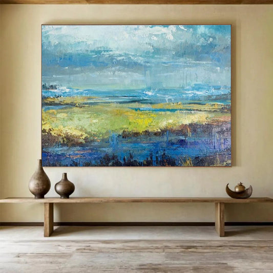 Abstract Coastal Landscape in Blue and Green Painting On Canvas DKH190