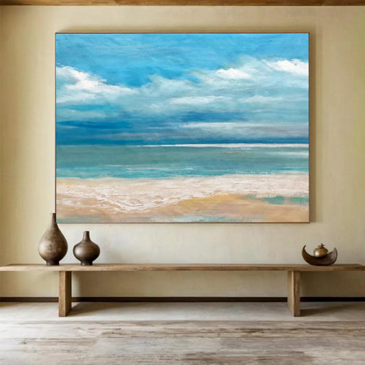 Tranquil Beach Scene - Impressionistic Seascape Painting On Canvas DKH638