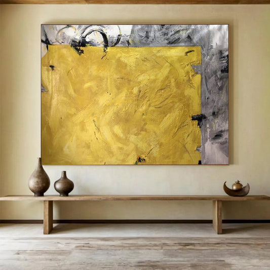 “Bold Yellow and Gray Abstract” Modern Abstract Painting On Canvas DLZ153