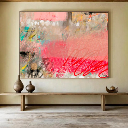 Blush & Brushstrokes Pink Colorful Abstract Strokes Painting On Canvas DKH206