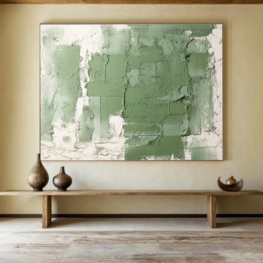 Textured Green and White Abstract Painting On Canvas DKH274