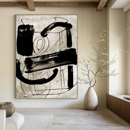 “Dynamic Black - and - White Gestures” - Abstract Expressionist Painting On Canvas DTP169