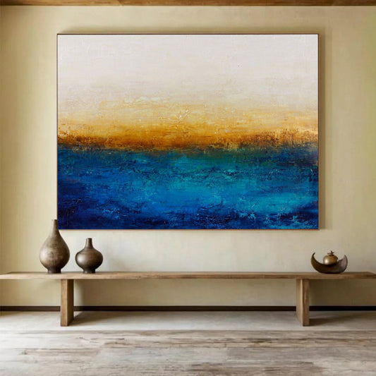 “Gradient Horizon - Blues, Yellows, and Subtle Textures” Painting On Canvas DKH007