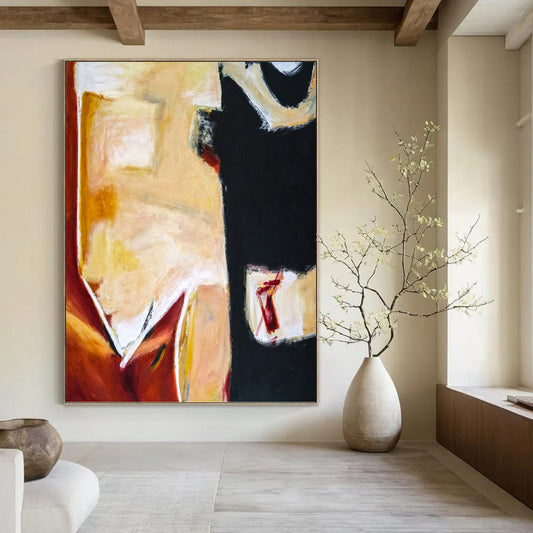 “Warm Tones & Black Abstract Forms” - Expressive Abstract Painting On Canvas DKH1090
