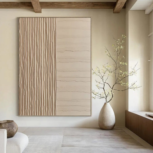 Minimalist Beige Textured Abstract - Abstract Painting On Canvas DKH1478