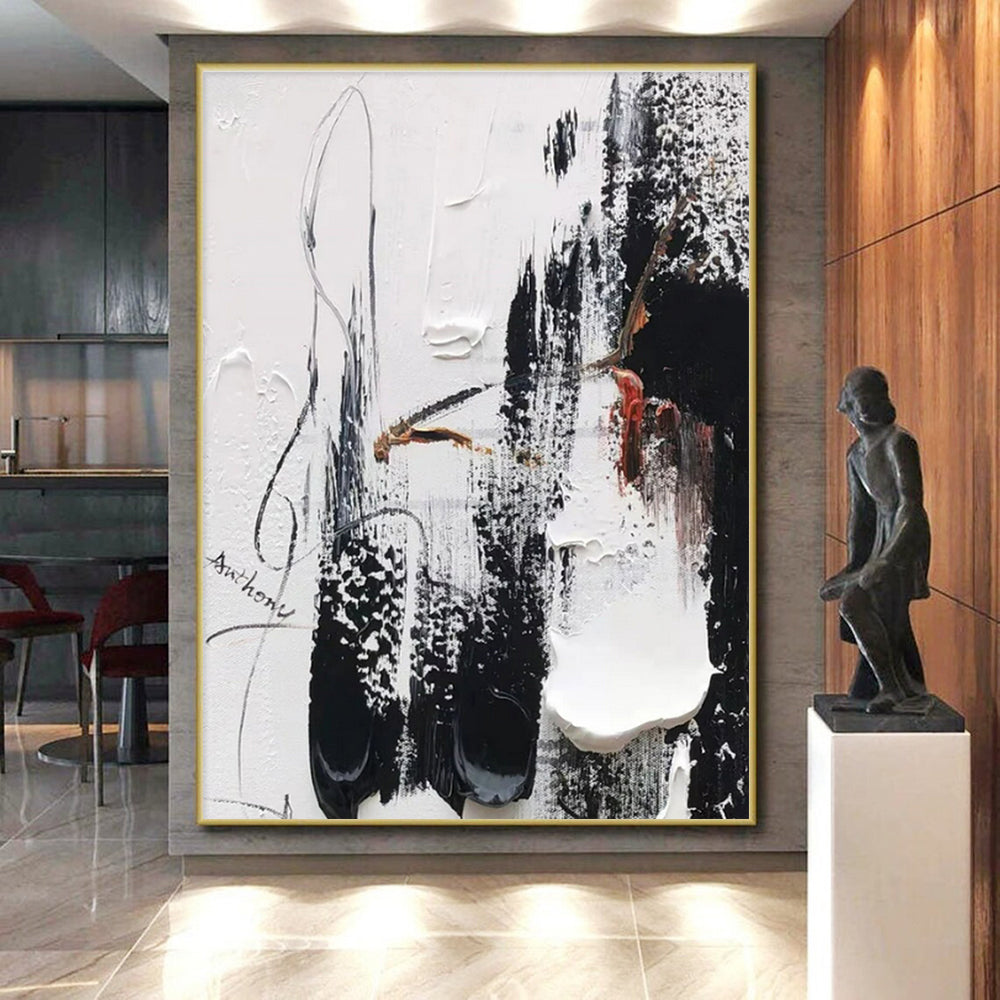 “Black - White - Red - Gold Textured Abstraction” ,Abstract Acrylic Painting CT0810