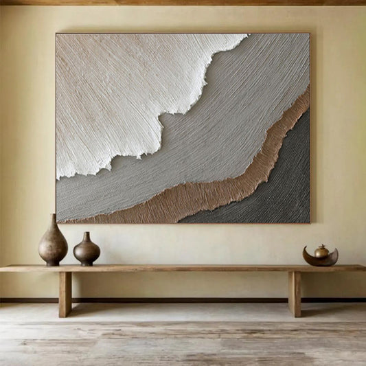 “Layered Neutrals”:Textured Beige Gray Abstract Painting On Canvas DKH251