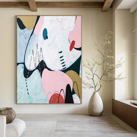 “Pastel and Playful Abstract - Pinks, Blues, and Whimsical Shapes” Painting On Canvas CT2384