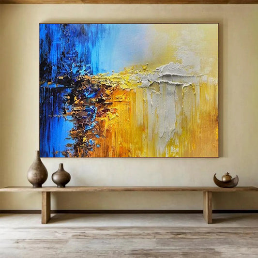 Blue, Yellow, and Gray Abstract - Textured Landscape Painting On Canvas DLZ179