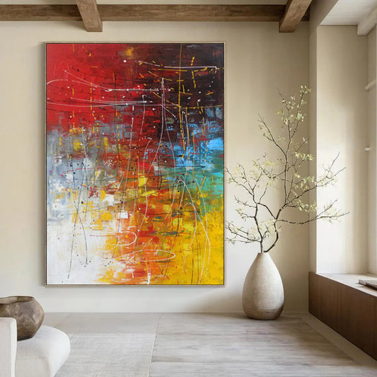 “Vibrant Abstract Chaos” - Red, Yellow, Blue, Green Abstract Painting On Canvas DTP254