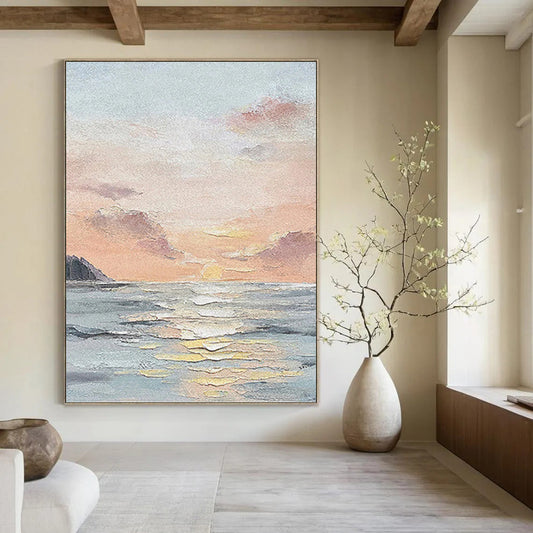 Pastel Sky and Sea - Impressionistic Sunset Painting On Canvas DKH1144