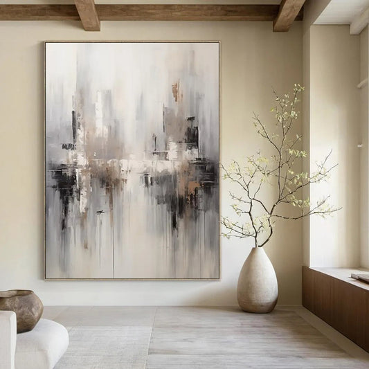 “Neutral Cityscape Abstraction” - Abstract Cityscape Painting On Canvas DTP122