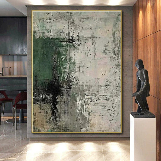 “Green - Gray - Black Abstract” ,Abstract Acrylic Painting CT0859