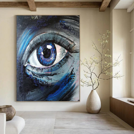 “Soulful Blue Gaze” - Blue - Toned Eye Close - up Painting On Canvas CT2187