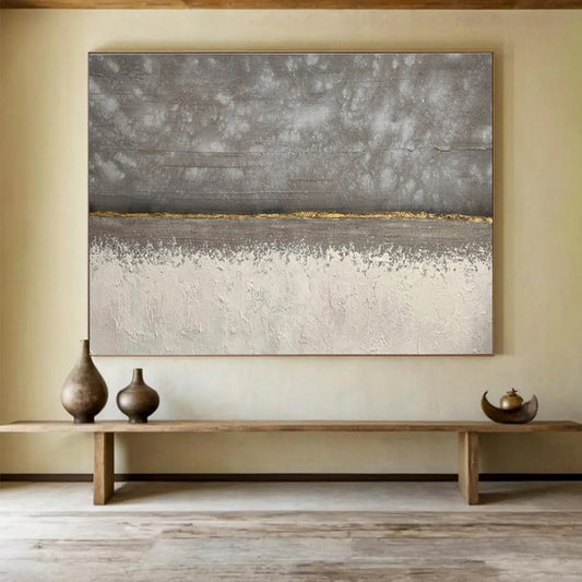 Concrete Elegance Gray and Gold Minimalist Painting On Canvas DKH172