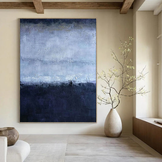 “Moody Blue Horizons” - Blue and Gray Abstract Landscape Painting On Canvas DKH1563