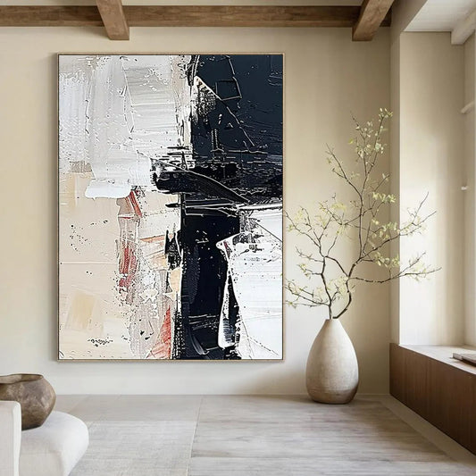 “Black, White & Red Abstract” - Abstract Painting CT2366