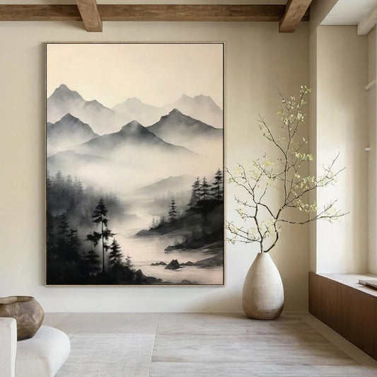 Ink Washed Mountains Gray White Traditional Chinese Landscape Painting CT1917