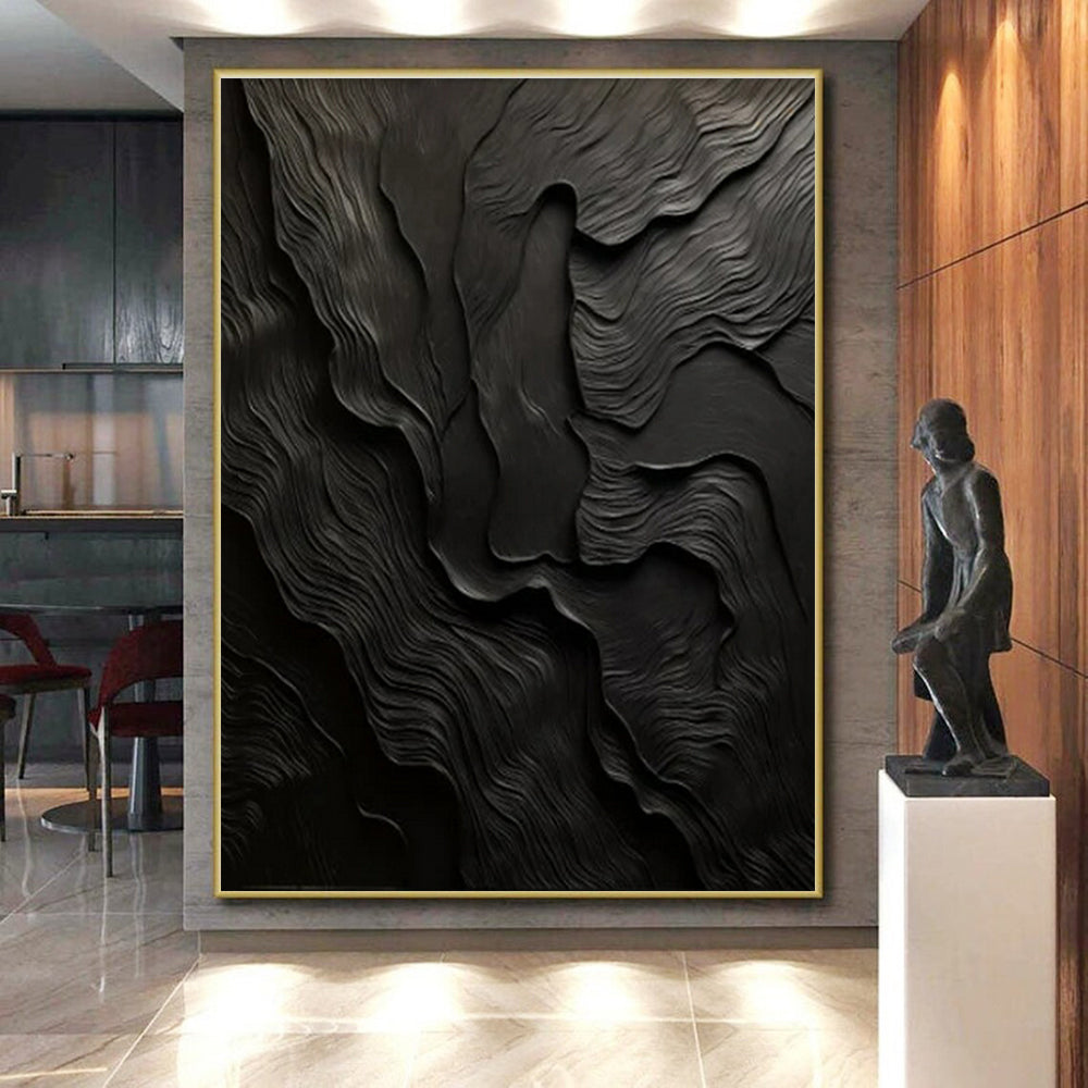 “Black Textured Waves” ,Abstract Textured Painting CT0833