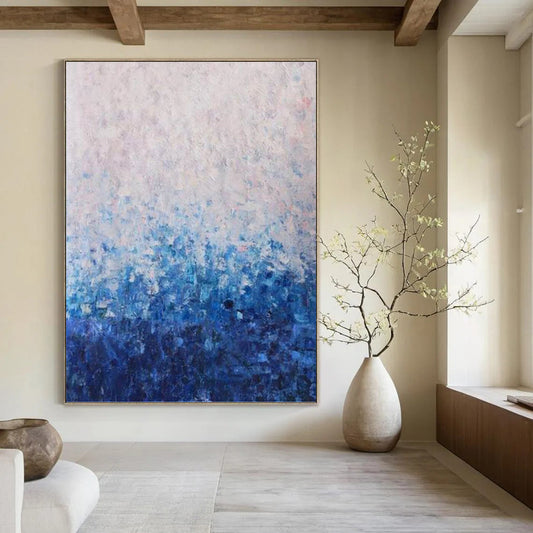 Blue and White Gradient Abstract - Minimalist Abstract Painting On Canvas DKH1350