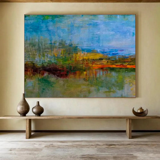 “Colorful Abstract Landscape” Abstract Post - Impressionist Painting On Canvas DKH390