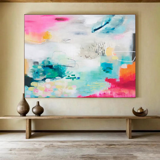 Vibrant Abstract with Pink and Blue - Dynamic Colors and Energetic Brushstrokes Painting On Canvas DKH063