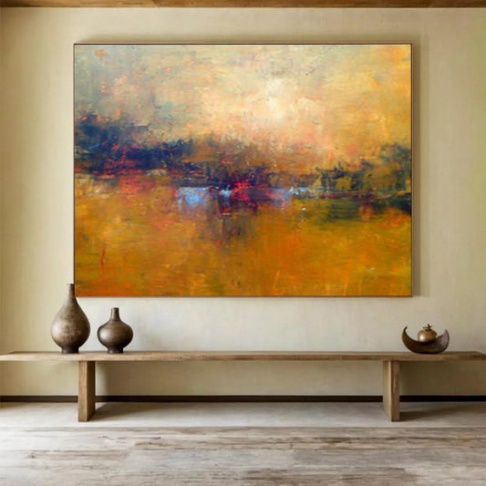 “Golden - Hued Abstract Landscape” Abstract Tonalist Painting On Canvas DKH399