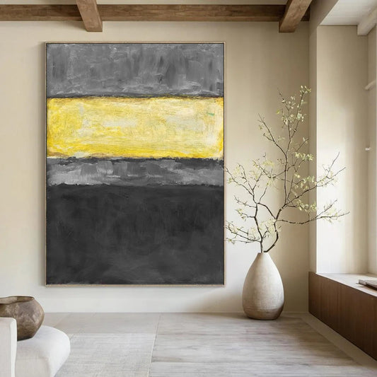 “Gray & Yellow Horizontal Stripes” - Abstract Color - Field Painting On Canvas DKH1625