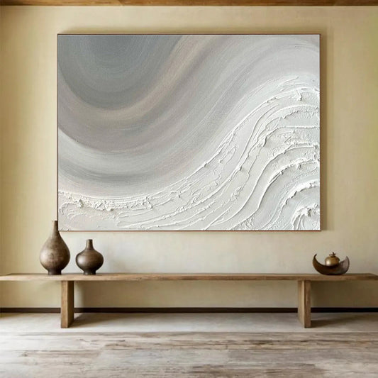 Textured Gray Waves with Shades of Gray, Abstract Impasto Painting On Canvas DKH584