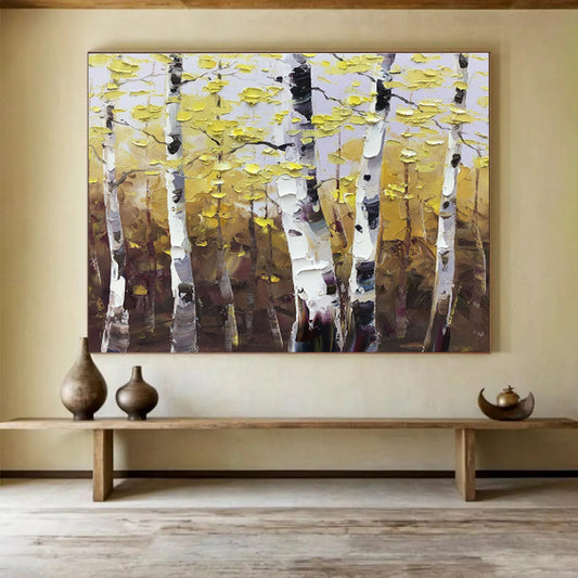Aspen Trees in Autumn - Impressionistic Landscape Painting On Canvas DKH626