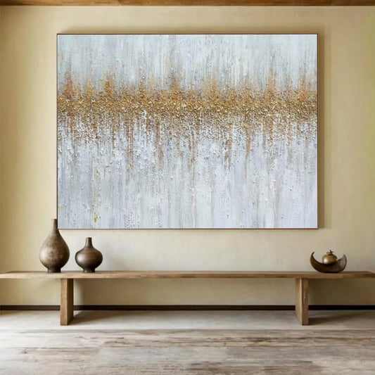 Textured Gold and White Abstract Painting On Canvas DKH302