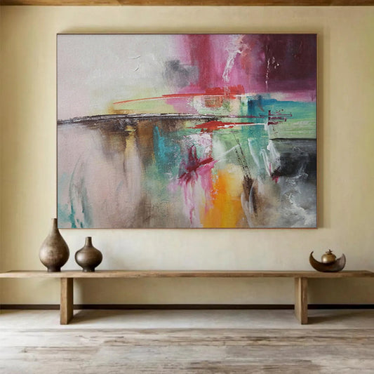 “Colorful Abstract Fusion - Pinks, Greens, and Bold Strokes” Painting On Canvas DKH006