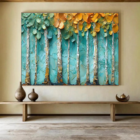 “Textured Birch Trees” - Palette Knife Landscape Painting On Canvas DKH822