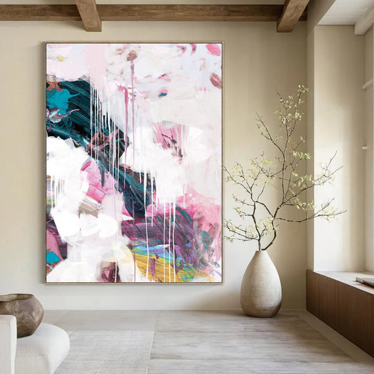 “Pink and White Dripping Dream” - Soft - Toned Dripping Abstract Painting On Canvas DTP192