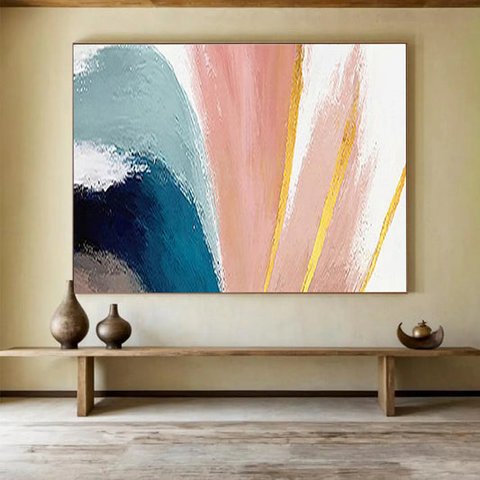 Pastel and Gold Abstract Strokes Painting On Canvas DKH216