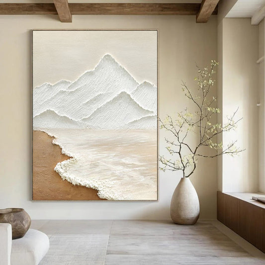 “Textured Mountain - White, Beige 3D Landscape” Painting On Canvas DTP273