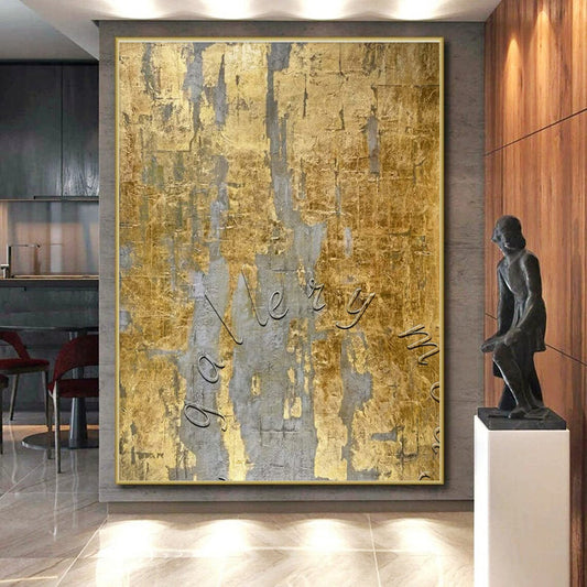 “Gold and Gray Texture” ,Textured Mixed - Media Art CT0888