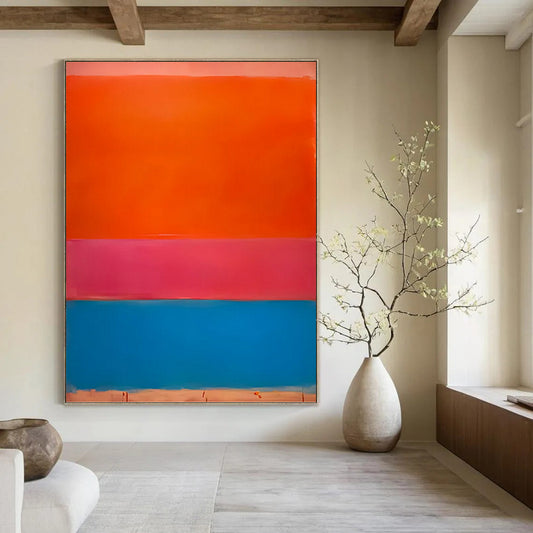 “Color Block Trio in Orange, Pink & Blue” - Classic Color Field Painting On Canvas DKH1604