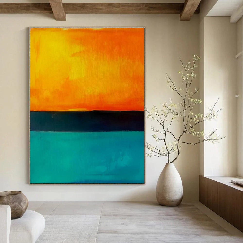 “Sunset Hues (Orange - Teal - Black)” – Color Field Painting CT1187