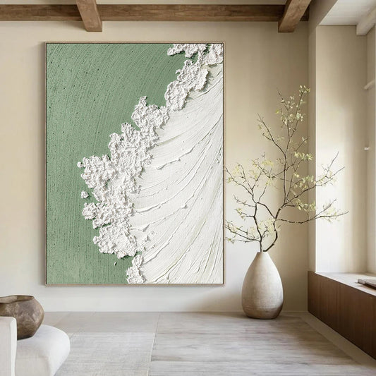 Pistachio Green and White Textured Abstract - Abstract Painting On Canvas DKH1502