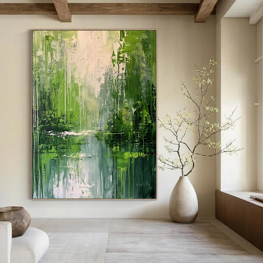 “Lush Green Forest Reflection” - Impressionist Landscape Painting On Canvas DTP002