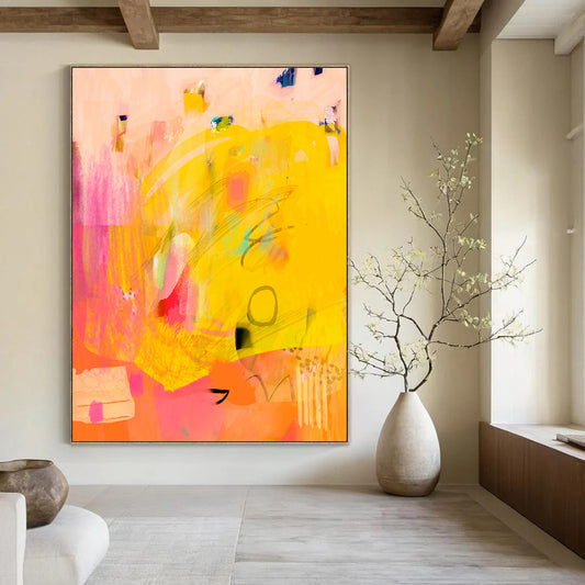 “Yellow - Pink Abstract Fusion” - Soft Abstract Art CT2005