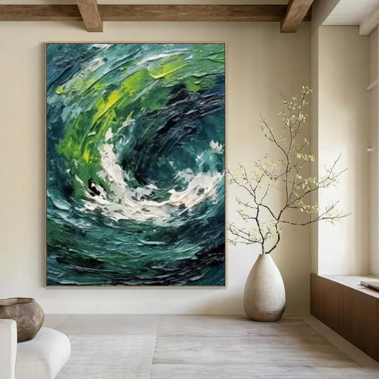 Turquoise and Green Swirl - Abstract Impasto Painting On Canvas DKH1405