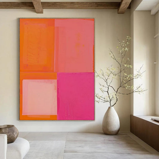 Orange & Pink Textured Squares - "Sunset Squares" - Abstract Textured Painting CT1481