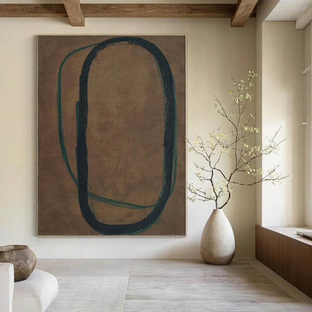 Brown, Green & Black - Looping Forms Painting On Canvas DKH1153