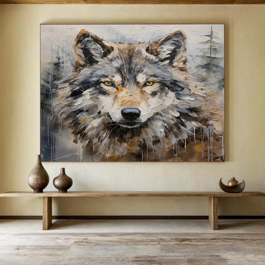 “Textured Wolf Portrait” Animal Painting On Canvas DLZ078