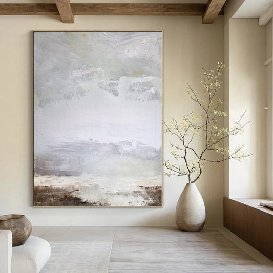 “Soft Gray Abstract Horizon” – Abstract Landscape Painting CT1149